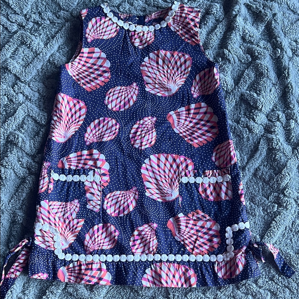 Lilly Pulitzer Navy Dress with Pink Shell Pattern